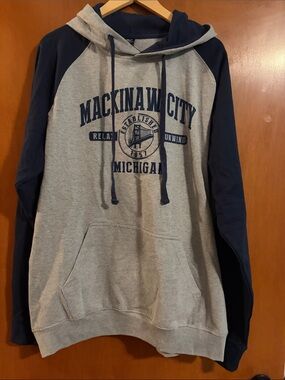 Agenda Gray and Navy Mackinaw City Michigan Hooded Sweatshirt